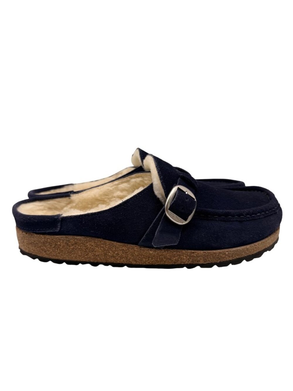 Birkenstock Buckley Navy Blue Suede Leather Soft Footbed Shearling Lined Clogs 9